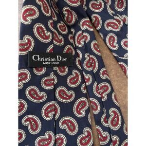 Christian Dior Monsieur 100% Silk Paisley Necktie Navy and Red